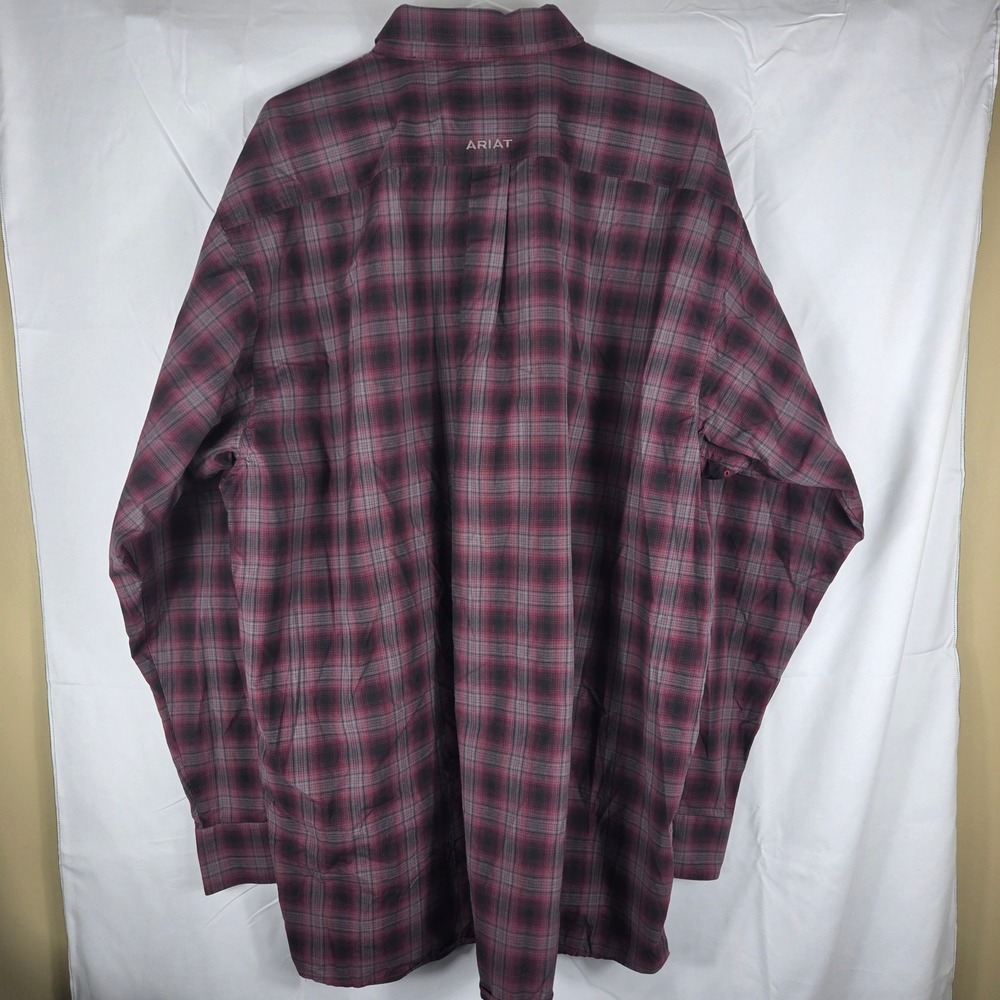 Ariat Pro Series Mens XXL Tall Burgundy Black Plaid Stretch Button Down Shirt - Picture 3 of 10